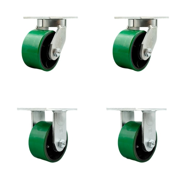 Service Caster 6'' Heavy Duty Green Poly on Cast Iron Wheel Caster Set 2 Swivel 2 Rigid, 4PK CRAN-SCC-KP92S630-PUR-GB-2-R-2 - main